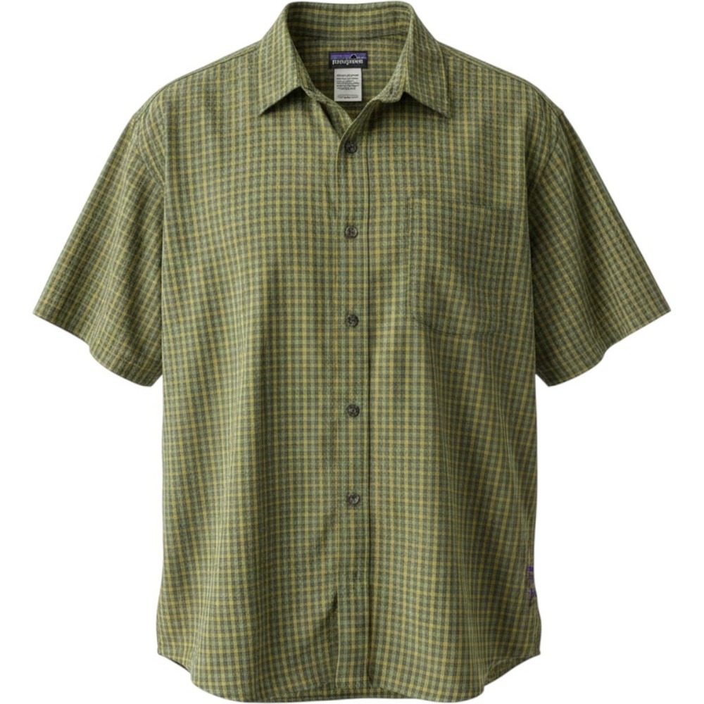 Patagonia Shirt Mens XL Green Micro Check Organic Short Sleeve Button Down